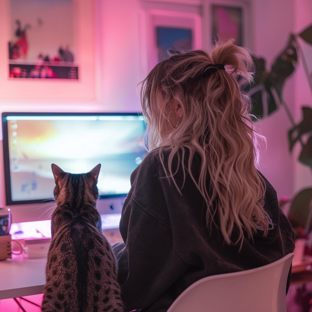 familiarcake_woman_with_blond_beach_waves_sitting_at_a_computer_8f440674-85ab-48ad-ab59-c5d1ea54c8c5